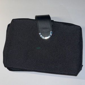 bvlgari travel cosmetic, toiletry fold over bag black silver logo clasp NWOT